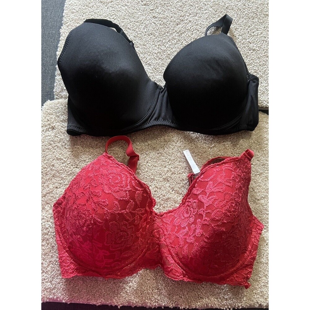 FA Underwired (Size 36 DD) Black And Red Lace Adjustable Strap Bra 2pk